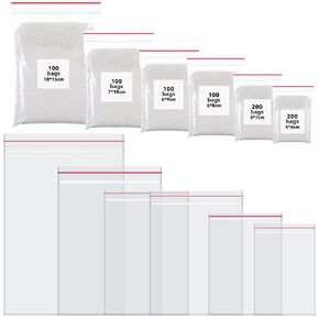 800 Pcs Small Plastic Bags, Resealable Clear Jewelry Bags, 6 Assorted Sizes, 2.4x1.6 2.8x2 3.1x2.4 3.5x2.4 3.9x2.8 5.9x3.9 Inch, 2 Mil Thick Poly Mini Lock Seal Zipper Bags for Jewelry Beads Food