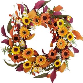 Bibelot Fall Wreath Artificial Berry Wreath Green Leaves for Front Door Autumn Wreaths Farmhouse Home Office Wedding Party Wall Decor … (14 in Wreath)