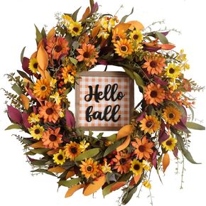 Bibelot Fall Wreath Artificial Berry Wreath Green Leaves for Front Door Autumn Wreaths Farmhouse Home Office Wedding Party Wall Decor … (14 in Wreath)