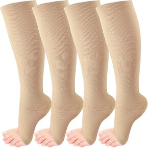 4 Pairs Compression Socks,Open Toe Compression Socks 15-20 mmHg,Compression Stockings for Women & Men,Toeless Compression Socks,Knee High Length Stockings for Circulation Support in Kuwait