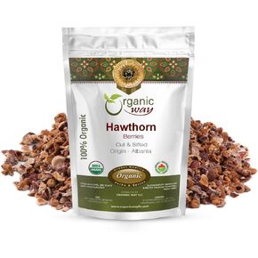 Organic Way Hawthorn Berries Cut & Sifted (Crataegus monogyna) - European Wild-Harvest | Organic & Kosher Certified | Vegan, Non GMO & Gluten Free | USDA Certified | Origin - Albania (1LBS / 16OZ)