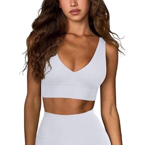 LASLULU Womens V-Neck Longline Sports Bra Wireless Yoga Bra Backless Low Impact Padded Workout Yoga Crop Top