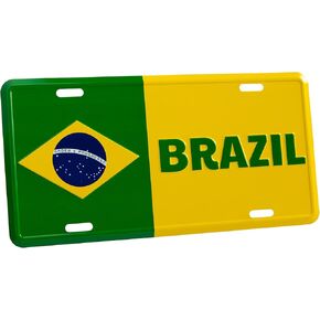 Pickwicks Brazil Flag License Plate - 3D Embossed Metal Brazilian Brasil Football Futbol Soccer Car Tag Sign, Green