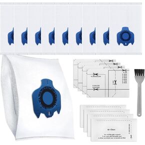 10PCS Replacement Miele Vacuum Bags,3D AirClean FJM Dust Bags Compatible with Miele GN Series Classic C1, Complete C1/C2/C3,S2,S3,S4,S5,S6,S7,S8 Series Vacuum Cleaner Bags with 8 Filters and 1 Brushes