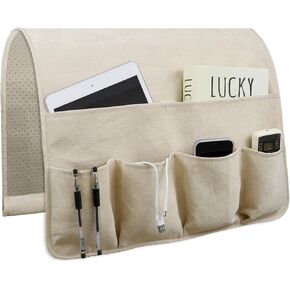 NB Sofa Armrest Organize remote holder bedside caddy organizer with 5 pockets，non-slip couch remote control holder couch armchair caddy accessories (35"x18", Beige)