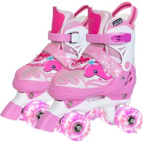 Nattork Kids Roller Skates للفتيات والأولاد، 4 أحجام زلاجات دوارة قابلة للتعديل للأطفال الصغار مع عجلات مضيئة، زلاجات مضيئة ممتعة للأطفال المبتدئين في الأماكن المغلقة والخارجية