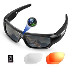4K 2160P FHD Sports & Action Video Camera, Camera Sunglasses with UV400 Protection Polarized Lenses+Clear/Dazzle Yellow Lens for for Outdoor Sports(64GB TF Card Included)
