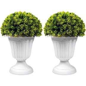 Sunnyglade 2 PCS 17" Artificial Plastic Pine Cone-shaped Leaves Topiary Ball Tree，Faux Potted Decorative Topiary Plant，UV Resistant Fake Plant in Pot for Home Gate Indoor Outdoor Patio Office Decor