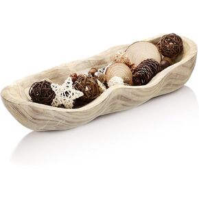 Nuogo 1 Pack 16 Inch Wavy Live Edge Dough Bowl Large Size Wood Dough Bowl Decorative Wood Hand Carved Bowl Rustic Paulownia Dough Bowl for DIY Farmhouse Home Supplies Kitchen Decoration(Dark Color)