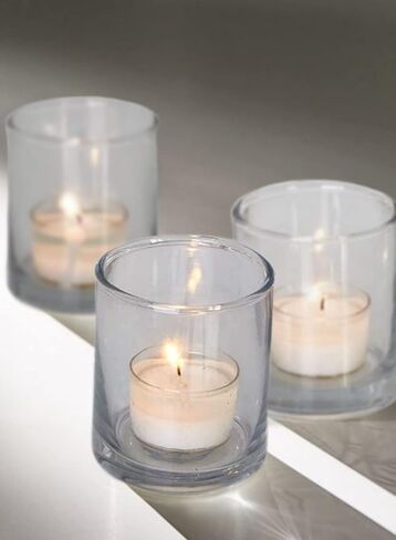 Serene Spaces Living Set of 36 Clear Glass Votive Candle Holders, Ideal for Wedding Decorations, Parties, Events, Christmas Dinner Tablescape, 3" Tall and 2.5" Diameter in Kuwait