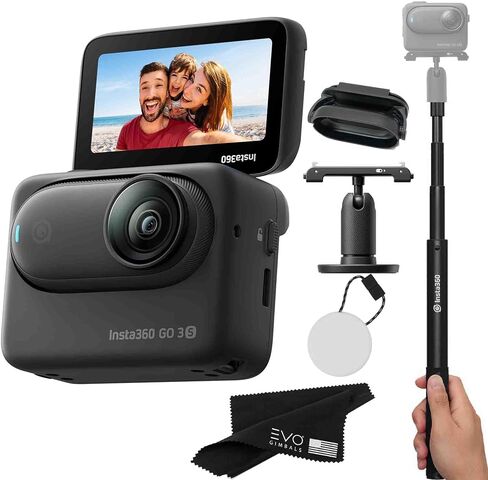 Insta360 GO 3S 128GB - كاميرا صغيرة مقاومة للماء مع فيديو بدقة 4K 3840x2160 وصورة 4000x3000، وتثبيت FlowState، وتحرير AI، وAction Pod | (128 جيجابايت أسود + دراجة + عصا سيلفي (حزمة الدراجة)) in Kuwait
