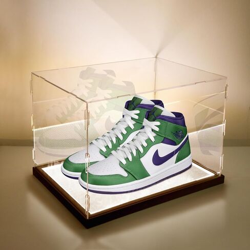 حافظة عرض الأحذية مع ضوء LED كبير من الأكريليك للأحذية الرياضية وحامل صندوق لأحذية كرة السلة وكرة القدم ومرابط كرة القدم وحافظة عرض تذكارية من الأكريليك الشفاف للحماية من الأشعة فوق البنفسجية والغبار in Kuwait