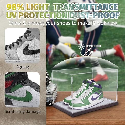 حافظة عرض الأحذية مع ضوء LED كبير من الأكريليك للأحذية الرياضية وحامل صندوق لأحذية كرة السلة وكرة القدم ومرابط كرة القدم وحافظة عرض تذكارية من الأكريليك الشفاف للحماية من الأشعة فوق البنفسجية والغبار in Kuwait