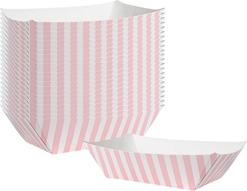 Restaurantware Bio Tek 4 Ounce Paper Boats, 50 Disposable #25 Food Trays - PE Lining, Durable, Pink And White Striped Paper Food Baskets, For Concession Stands, Picnics, or Fairs in Saudi Arabia