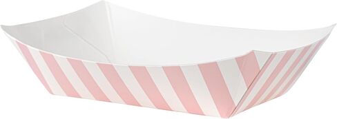 Restaurantware Bio Tek 4 Ounce Paper Boats, 50 Disposable #25 Food Trays - PE Lining, Durable, Pink And White Striped Paper Food Baskets, For Concession Stands, Picnics, or Fairs in Saudi Arabia