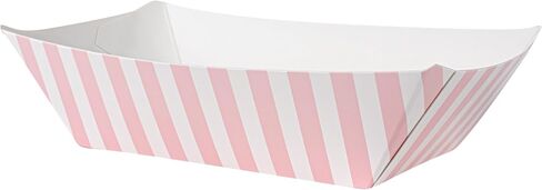 Restaurantware Bio Tek 4 Ounce Paper Boats, 50 Disposable #25 Food Trays - PE Lining, Durable, Pink And White Striped Paper Food Baskets, For Concession Stands, Picnics, or Fairs in Saudi Arabia