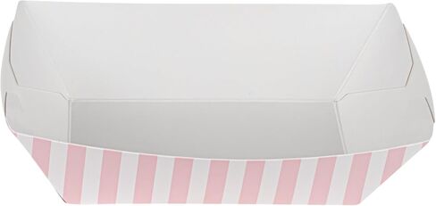 Restaurantware Bio Tek 4 Ounce Paper Boats, 50 Disposable #25 Food Trays - PE Lining, Durable, Pink And White Striped Paper Food Baskets, For Concession Stands, Picnics, or Fairs in Saudi Arabia