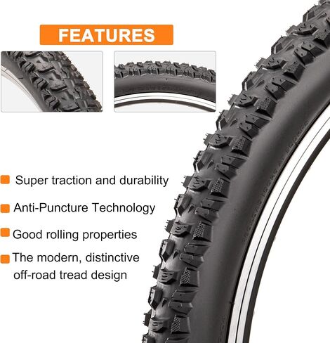 Replacement Bike Tire -26’’x1.95’’,26’’x2.25’’, 27.5’’x2.1’’, 27.5’’x2.2’’, and 29’’x2.2’’ Durable Folding Mountain Bike Tire - 60 TPI Bicycle Tires with Inner Tubes and Tire Levers in Saudi Arabia