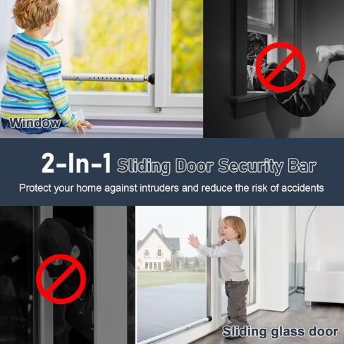 Sliding Door Security Bar,Adjustable 16.5" to 51" Sliding Door Lock & Window Security Bars,1 Inch Heavy Duty Security Door Stopper Jammer for Home,Patio,Apartment,Travel (White) in Saudi Arabia