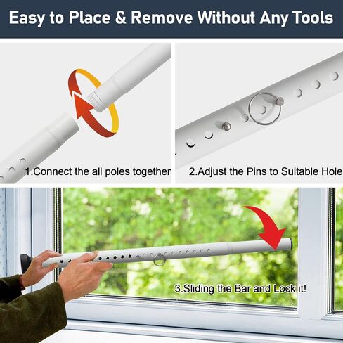 Sliding Door Security Bar,Adjustable 16.5" to 51" Sliding Door Lock & Window Security Bars,1 Inch Heavy Duty Security Door Stopper Jammer for Home,Patio,Apartment,Travel (White) in Saudi Arabia