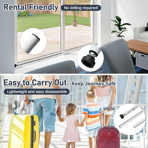 Sliding Door Security Bar,Adjustable 16.5" to 51" Sliding Door Lock & Window Security Bars,1 Inch Heavy Duty Security Door Stopper Jammer for Home,Patio,Apartment,Travel (White) in Saudi Arabia