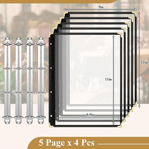 4 مجموعات من أغطية القائمة مقاس 11 × 8.5 بوصة حامل قائمة المطاعم 5 صفحات 10 عرض أغطية القائمة الشفافة للمقهى والمطاعم والفنادق والوجبات الخفيفة ومحلات الحانات ومشروع المكتب المنزلي، يناسب ورق مقاس A4، أسود in Kuwait