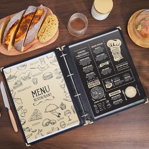 4 مجموعات من أغطية القائمة مقاس 11 × 8.5 بوصة حامل قائمة المطاعم 5 صفحات 10 عرض أغطية القائمة الشفافة للمقهى والمطاعم والفنادق والوجبات الخفيفة ومحلات الحانات ومشروع المكتب المنزلي، يناسب ورق مقاس A4، أسود in Kuwait