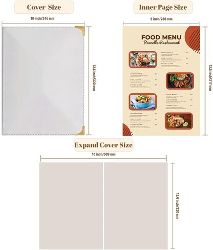 2-Pack Leather Restaurant Menu Covers | 8.5 x 11-Inch | 4 Pages, 8 Views | Ideal for Wine Lists, Drinks, and Menus | Elegant Menu Holder.（Beige） in Saudi Arabia