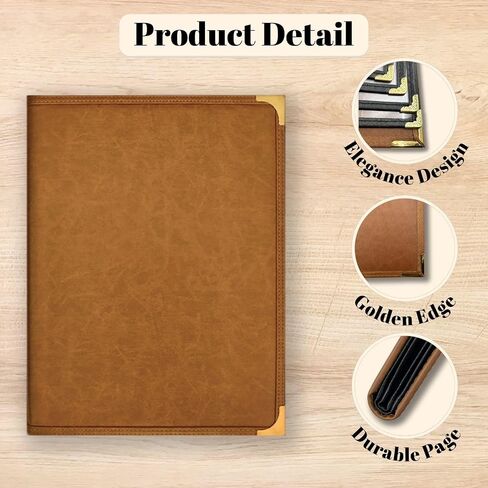 2-Pack Leather Restaurant Menu Covers | 8.5 x 11-Inch | 4 Pages, 8 Views | Ideal for Wine Lists, Drinks, and Menus | Elegant Menu Holder.（Beige） in Saudi Arabia