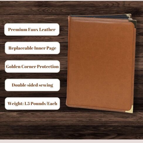 2-Pack Leather Restaurant Menu Covers | 8.5 x 11-Inch | 4 Pages, 8 Views | Ideal for Wine Lists, Drinks, and Menus | Elegant Menu Holder.（Beige） in Saudi Arabia