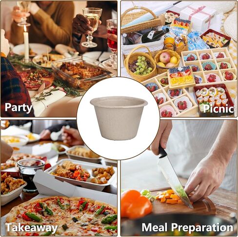 300 Pack 4 oz Natural Bagasse Fiber Souffle Cups, Sample Portion Cup, Disposable Paper Condiment Cups, Compostable Portion Cups for Jello Shot, Souffle, Condiment, Sauce(Beige) in Saudi Arabia