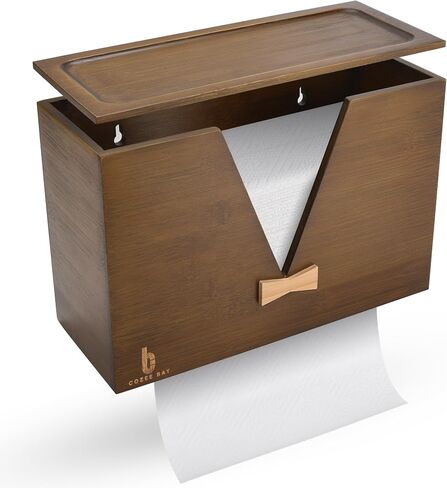 Cozee Bay Bamboo Paper Towel Dispenser, Paper Towel Holder with Lid for Home and Commercial, Wall Mount or Countertop (02 Black) in Saudi Arabia
