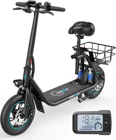 Gyroor Electric Scooter for Adults with Seat, 20/25 Miles Range 450W Motor up to 15.5/18.6 MPH Speed LCD Display, Electric Scooter with Basket in Saudi Arabia