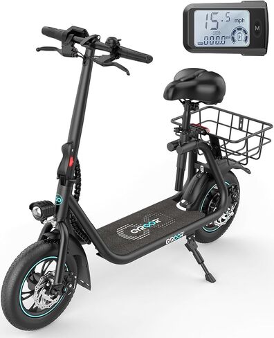 Gyroor Electric Scooter for Adults with Seat, 20/25 Miles Range 450W Motor up to 15.5/18.6 MPH Speed LCD Display, Electric Scooter with Basket in Saudi Arabia