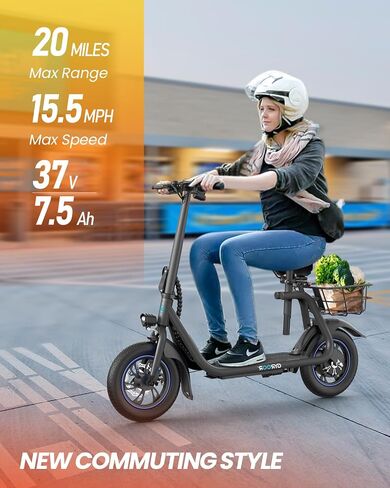 Gyroor Electric Scooter for Adults with Seat, 20/25 Miles Range 450W Motor up to 15.5/18.6 MPH Speed LCD Display, Electric Scooter with Basket in Saudi Arabia