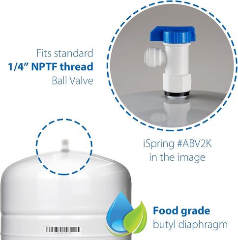 iSpring T32M Pressurized Water Storage Tank with Ball Valve for Reverse Osmosis RO Systems, 4 Gallon, 1/4" Tank Valve Included in Saudi Arabia