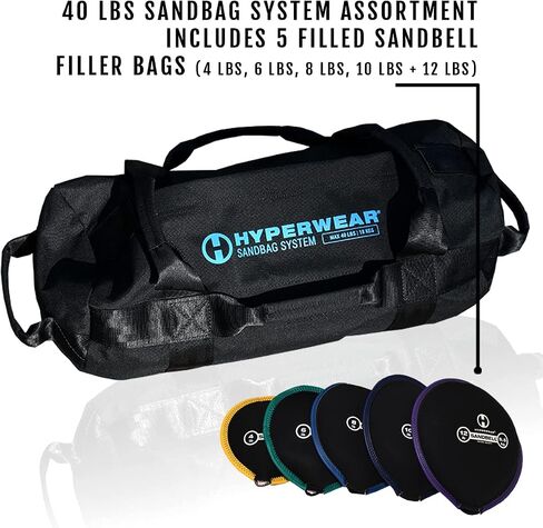 نظام أكياس الرمل القابلة للتعديل من HYPERWEAR - أكياس رمل للتمارين الثقيلة مع مقابض وأجراس رمل مملوءة مسبقًا (25 رطل، 40 رطل، 80 رطل، 160 رطل) in Kuwait