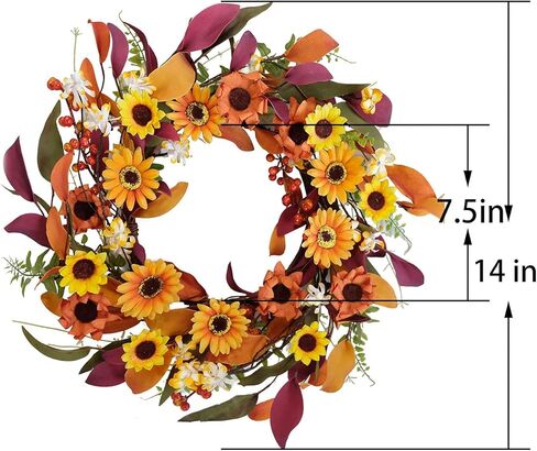 Bibelot خريف إكليل إكليل التوت الاصطناعي أوراق خضراء للباب الأمامي أكاليل الخريف مزرعة المنزل مكتب الزفاف ديكور الحائط ... (14 في إكليل) in Kuwait