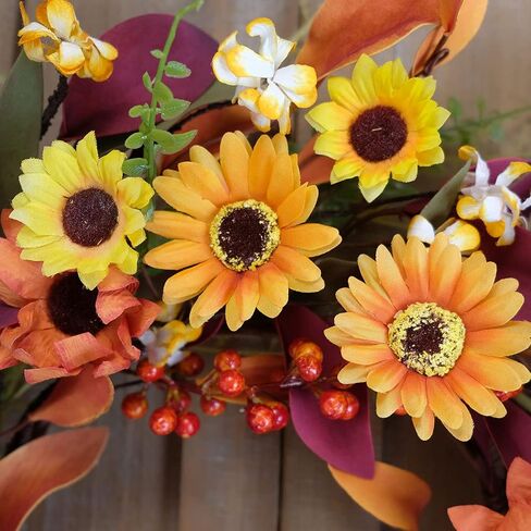 Bibelot خريف إكليل إكليل التوت الاصطناعي أوراق خضراء للباب الأمامي أكاليل الخريف مزرعة المنزل مكتب الزفاف ديكور الحائط ... (14 في إكليل) in Kuwait