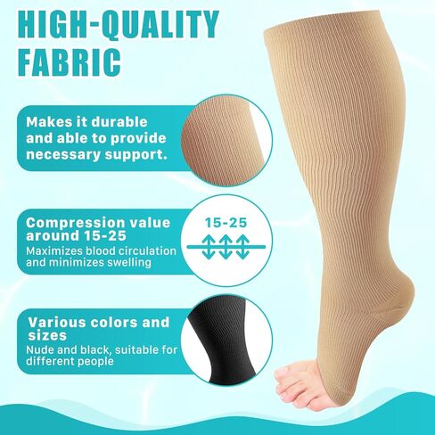 4 Pairs Compression Socks,Open Toe Compression Socks 15-20 mmHg,Compression Stockings for Women & Men,Toeless Compression Socks,Knee High Length Stockings for Circulation Support in Kuwait