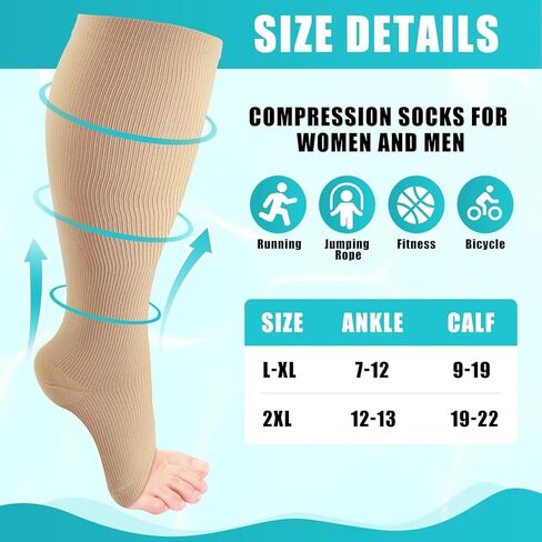 4 Pairs Compression Socks,Open Toe Compression Socks 15-20 mmHg,Compression Stockings for Women & Men,Toeless Compression Socks,Knee High Length Stockings for Circulation Support in Kuwait