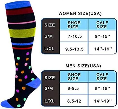 6 Pairs Pack Graduated Colorful Travel Athletic Cotton Compression Knee High Socks (6 Pairs Assorted, L/XL) in Saudi Arabia