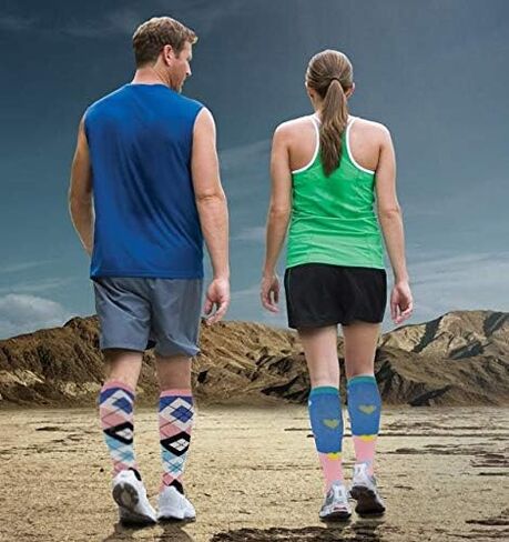 6 Pairs Pack Graduated Colorful Travel Athletic Cotton Compression Knee High Socks (6 Pairs Assorted, L/XL) in Saudi Arabia
