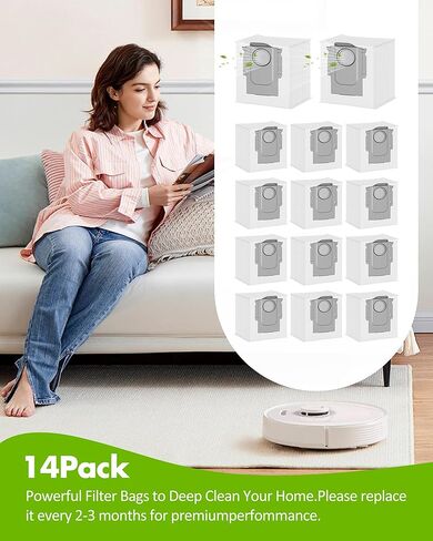 14 كيس غبار لـ Roborock S8+، S8 Pro Ultra، Q7، Q7+، Q7 Max، Q7 Max+، S7 MaxV Ultra، S7 Pro Ultra، Q5+ Q5 Pro/Pro+، T8، G10، G20 مكنسة كهربائية روبوتية، سعة كبيرة 3 لتر in Kuwait