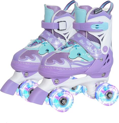 Nattork Kids Roller Skates for Girls Boys,4 Sizes Adjustable Toddler Roller Skates with Light up Wheels,Fun Illuminating Skates for Kids Beginners Indoor Outdoor in Saudi Arabia