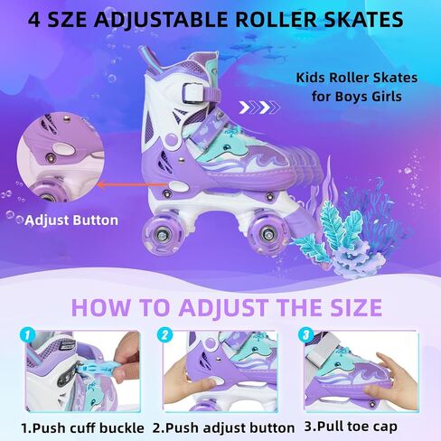Nattork Kids Roller Skates for Girls Boys,4 Sizes Adjustable Toddler Roller Skates with Light up Wheels,Fun Illuminating Skates for Kids Beginners Indoor Outdoor in Saudi Arabia