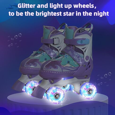 Nattork Kids Roller Skates for Girls Boys,4 Sizes Adjustable Toddler Roller Skates with Light up Wheels,Fun Illuminating Skates for Kids Beginners Indoor Outdoor in Saudi Arabia