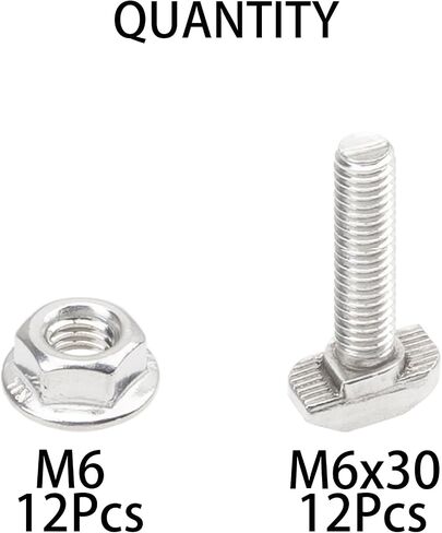 12 مجموعة M6x30 304 مطرقة من الفولاذ المقاوم للصدأ رأس T-فتحة مسمار منزلق مسمار شفة صامولة لـ 30 سلسلة من الألومنيوم القياسي الأوروبي in Kuwait