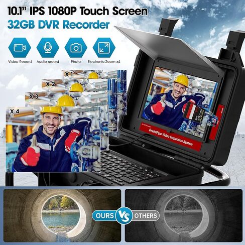 Sewer Camera with Locator and Receiver Set,Ultra HD 10.1" IPS Monitor DVR/Audio Recording,SYANSPAN 512hz Transmitter Self-Leveling Inspection Camera,IP68 Waterproof Drain Camera(165ft/50M) in Kuwait