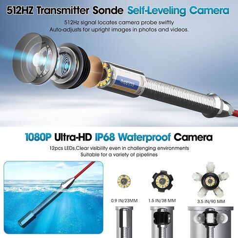 Sewer Camera with Locator and Receiver Set,Ultra HD 10.1" IPS Monitor DVR/Audio Recording,SYANSPAN 512hz Transmitter Self-Leveling Inspection Camera,IP68 Waterproof Drain Camera(165ft/50M) in Kuwait